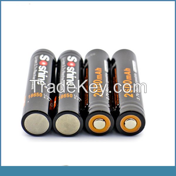 soshine 2600mah 3.7v 18650 li-ion battery with Safety Circuitry
