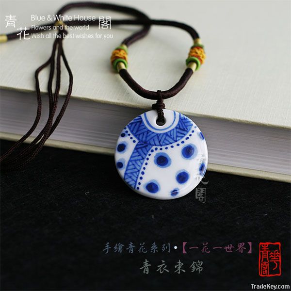 Made In JingDeZhen/ Handpainted Blue and White Pendant