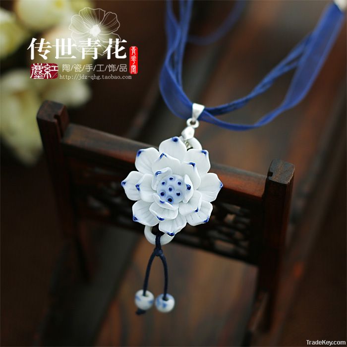 wholesale from 100pcs---Hot Handmade Ceramic Jewelry blue and white po