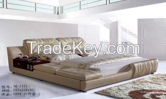 Soft leather bed, soft bed, fashion comfortable bed, genuine leather bed