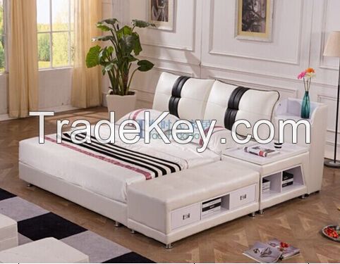 Soft leather bed, soft bed, fashion comfortable bed, genuine leather bed