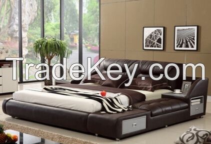 Genuine leather soft bed, fashion comfortable bed, bedroom set