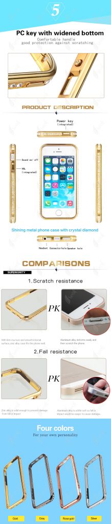 Eleaf Rhinestone Metal Cell Phone Case for iPhone 5 5s Bumper Frame (CI501