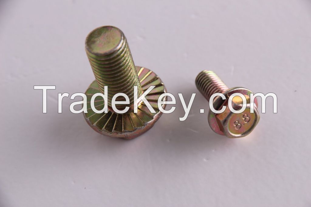 Class 8.8 Steel Cap Screw, Yellow Zinc Plated Finish, Flange Hex Head, External Hex Drive, Meets DIN 6921