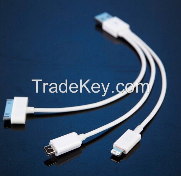 3-in-1 Rapid USB Charging Cable for iPhone/Samsung Smartphones, Made of Plastic Material
