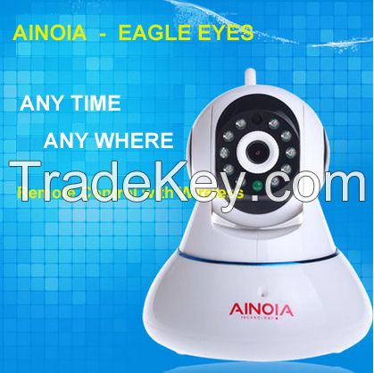 Dome IP Camera AI-803 1MP high definition video captures every detail;Remote Control with Mobile/PC;Easy install with WIFI connection;Support Two-Way Conversation;Send alarm messages at the first time;Support up to 32GB TF card.