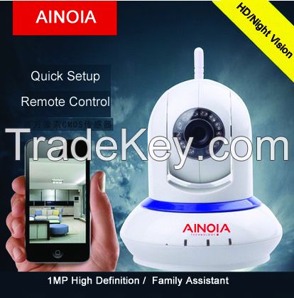 Dome IP Camera AI-801 1MP high definition video captures every detail;Remote Control with Mobile/PC;Easy install with WIFI connection;Support Two-Way Conversation;Send alarm messages at the first time;Support up to 32GB TF card.