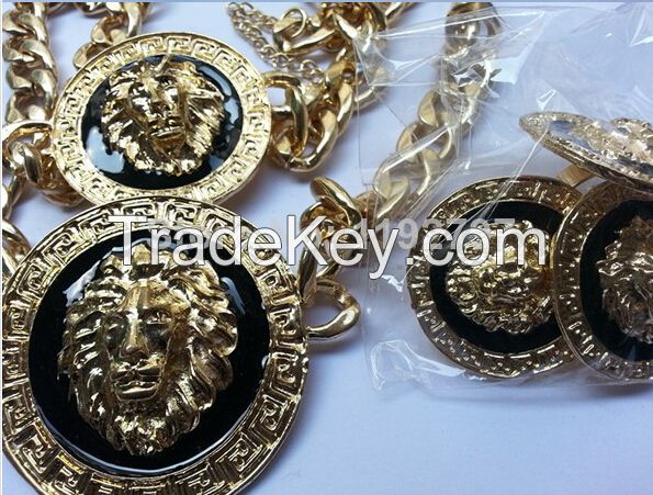 2014 New Fahion Jewelry Gold Plated Enameled Lion Head Necklace Earrin