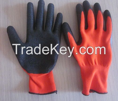 13G Red Polyester with Black Latex Glove, Crinkle Finished