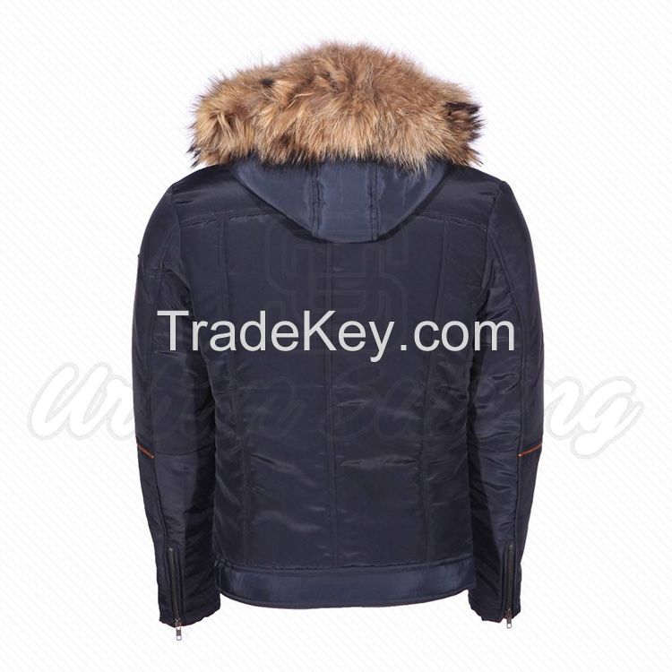 Men Textile Jacket with Hoodie Fur Lining