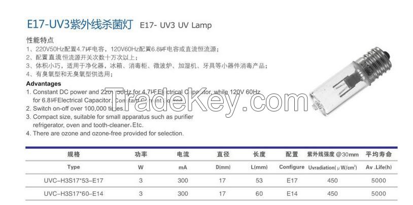 E14UV3/E17UV3 Wholesale UV Lamp Disinfection