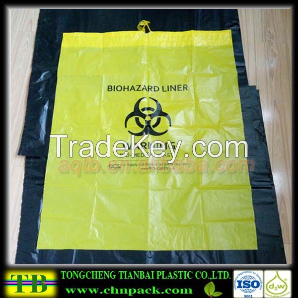 Yellow biohazard waste bag with drawstring