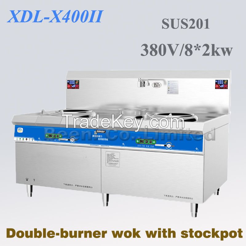 380v 8000wx2 Double-burner Wok Cooker With Single Stock Pot