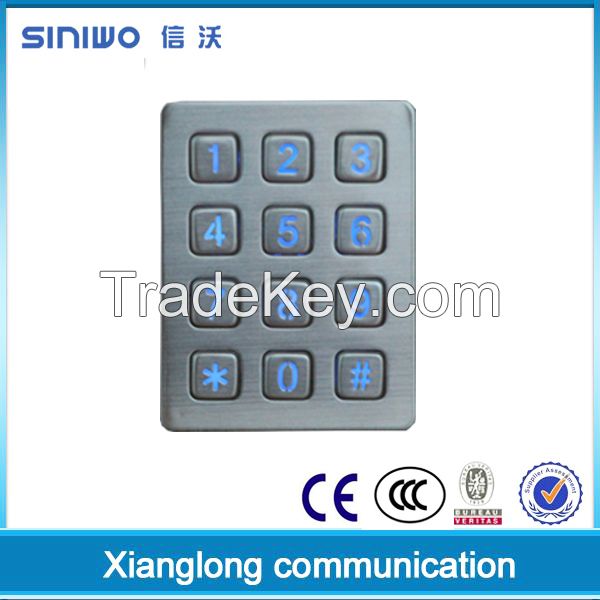 4x3 12 Keys Matrix Stainless Steel Backlit Illuminated Backlit Keypad