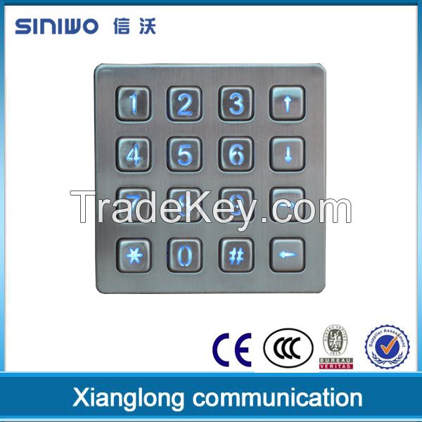 4x3 12 Keys Matrix Stainless Steel Backlit Illuminated Backlit Keypad