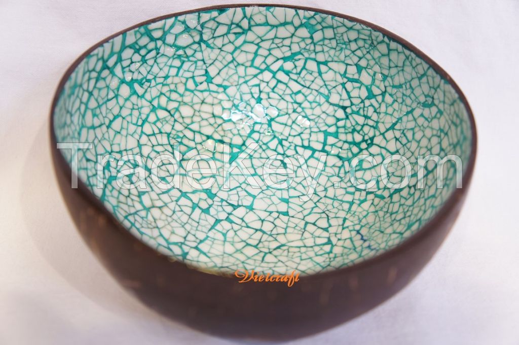 coconut shell bowl blue color eggshell inlaid handmade in Vietnam high quality bowl
