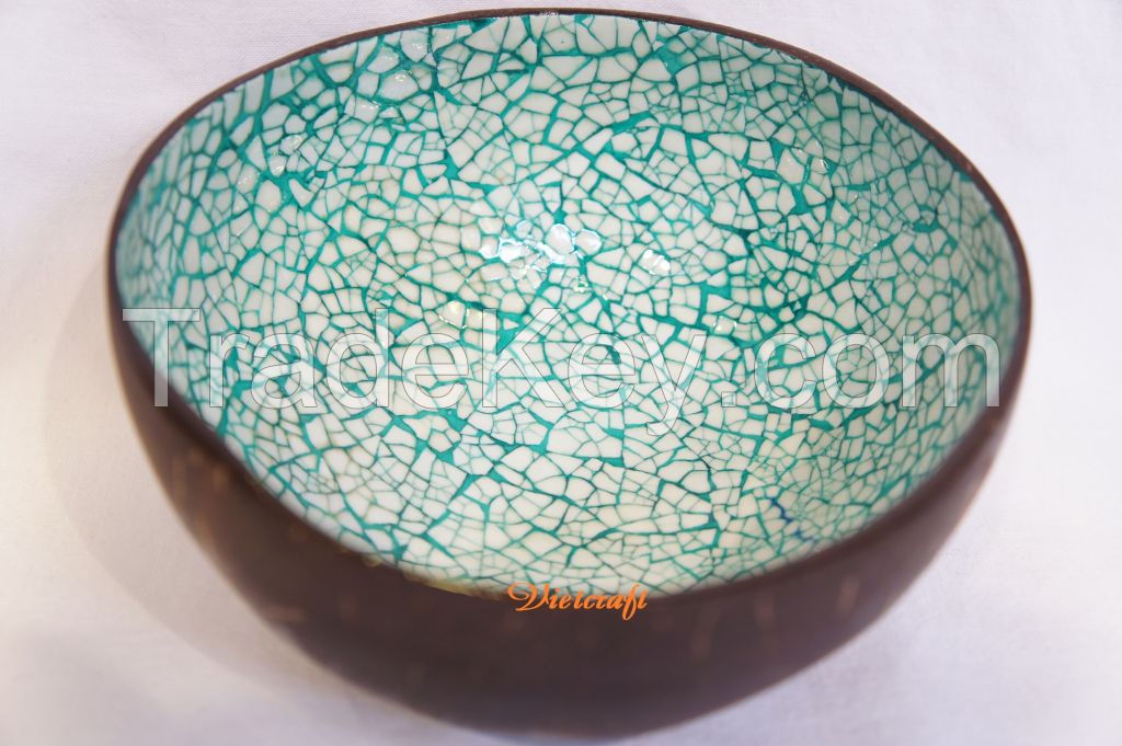 lacquer bowl eggshell inlaid blue color coconut shell bowl in Vietnam high quality bowl