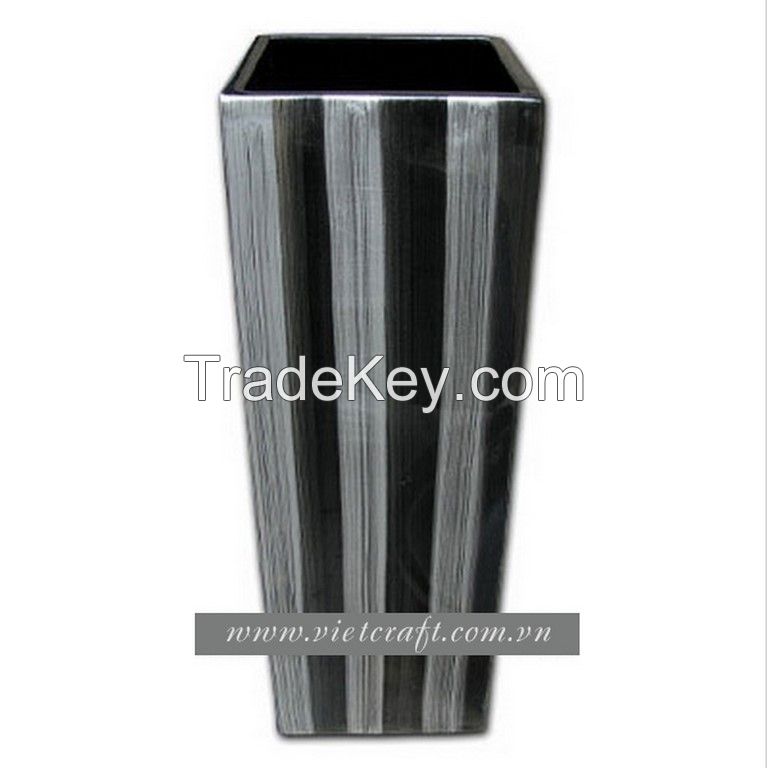 lacquer vase handmade in Vietnam nice design high quality lacquer vase silver metallic and black color