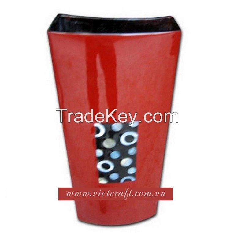 lacquer vase handmade in Vietnam nice design high quality lacquer vase silver metallic and black color