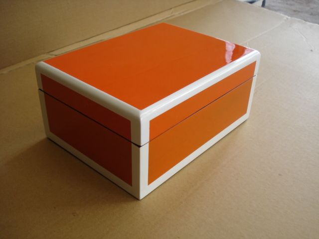 lacquer box high quality jewelry box handmade in Vietnam home decoration orange color white line