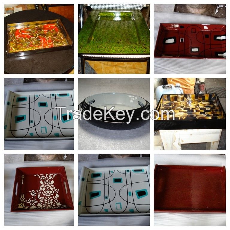 lacquer tray handmade in Vietnam cyan glossy color