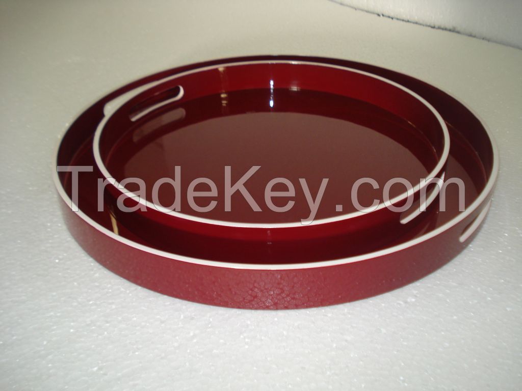 lacquer tray handmade in Vietnam red color round shape