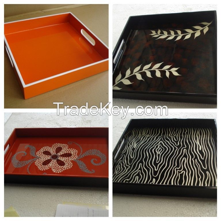 lacquer tray handmade in Vietnam leaf shape yellow color