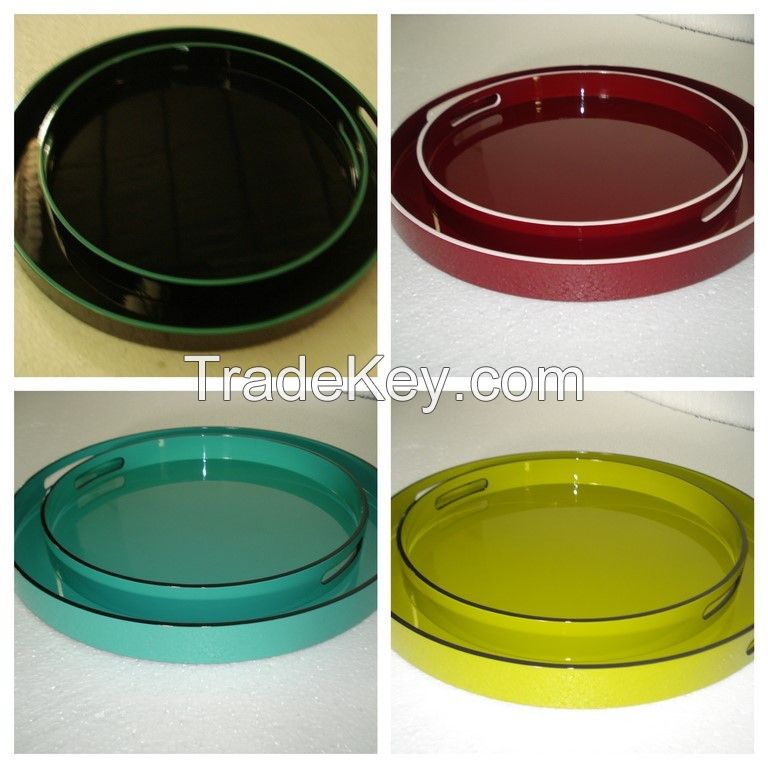 lacquer tray handmade in Vietnam green metallic color hand painting flower