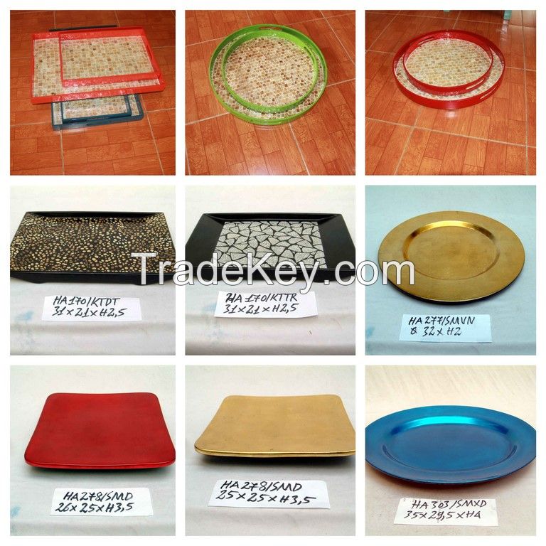 lacquer tray handmade in Vietnam cyan glossy color