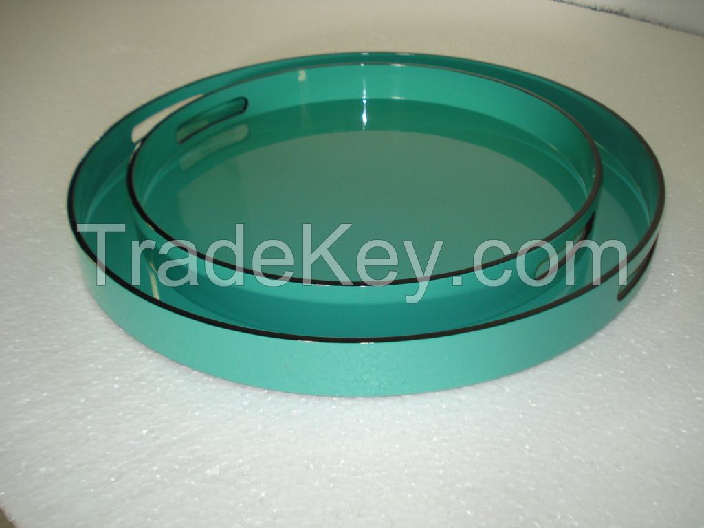 lacquer tray handmade in Vietnam cyan glossy color