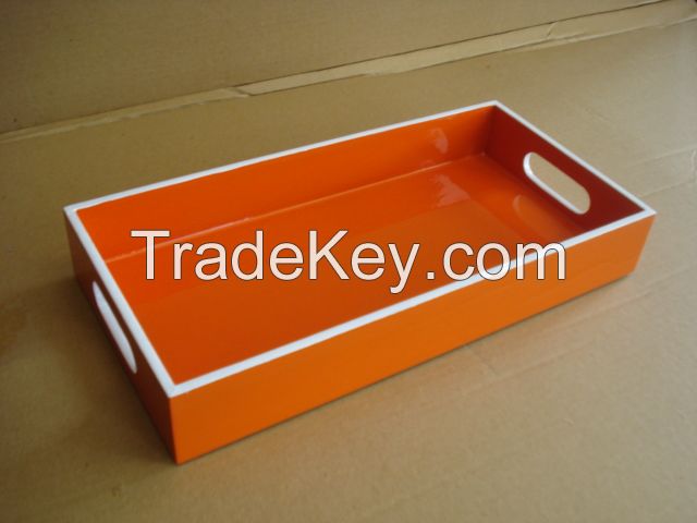 lacquer tray handmade in Vietnam orange color