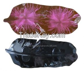 lacquer tray handmade in Vietnam leaf shape blue color