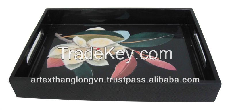 lacquer tray handmade in Vietnam hand-painting flower