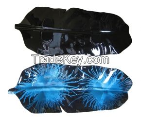lacquer tray handmade in Vietnam leaf shape blue color