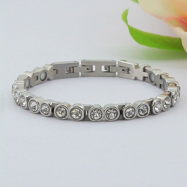 Stainless Steel Magnetic Bracelets with Colorful Zircon Stones