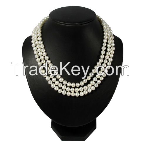 Snow White Luxurious Wedding Treble Strand Pearl Necklace