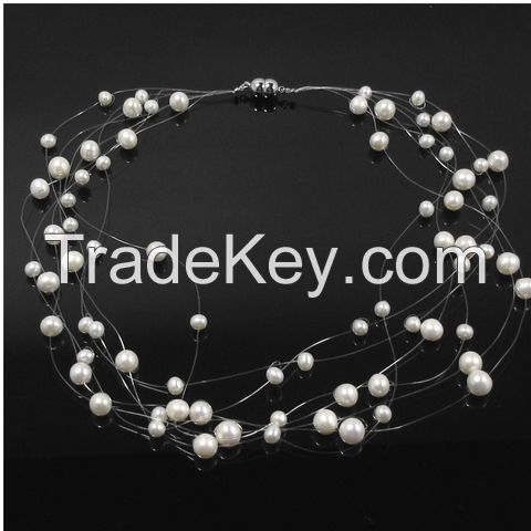 Snow Gypsophila 8 Strand Floating Pearl Necklace