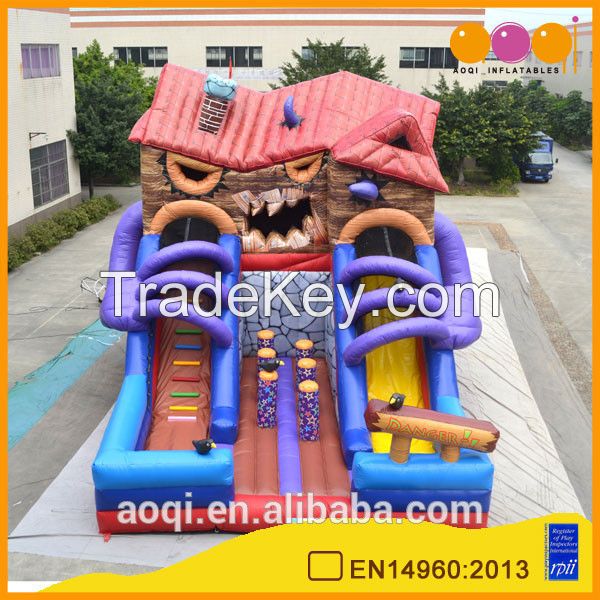 2015 AOQI new design 0.55mm PVC tarpaulin angry cabin inflatable slide