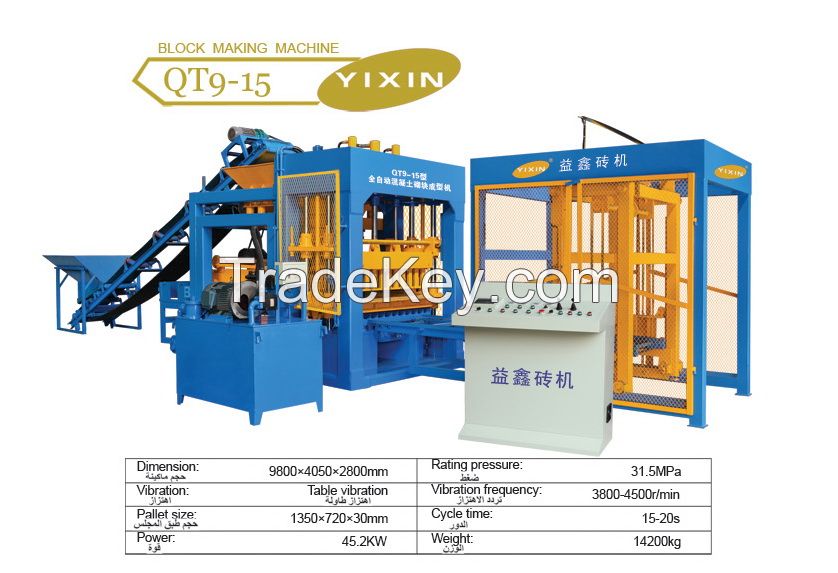QT9-15 High Quality Good Price PLC control concrete brick making machine/semi automatic block machine made in China for Africa