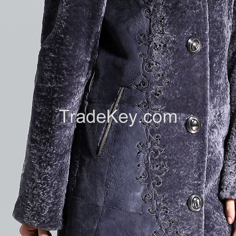 2015 Women Luxury Mink Hair Trim Hooded Elegant Long 100% Guaranteed Genuine Leather Sheepskin Wool Clothing Outerwear Fur Coats