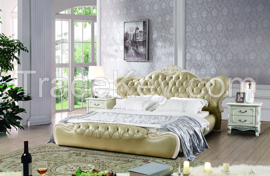 NYF528# quality Neoclassical design leather bed home bed