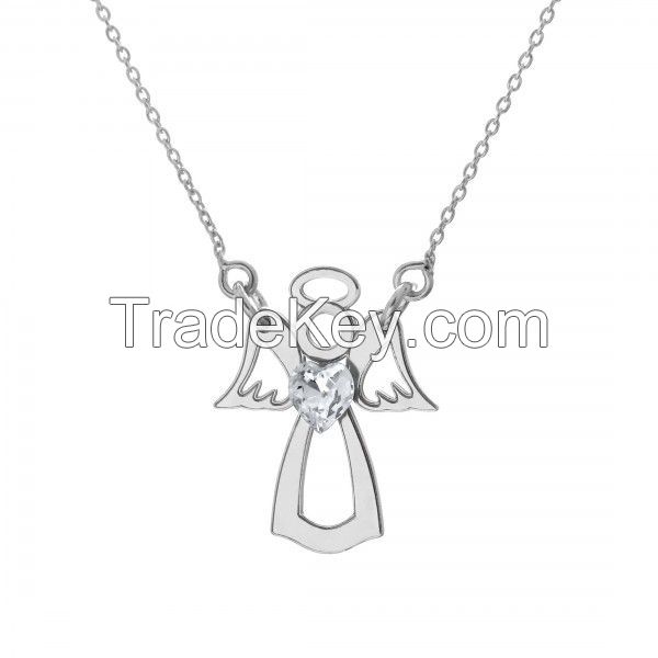 925 Sterling Silver Angel with Heart Charm, Pendant (rhodium, gold or rose plating available)
