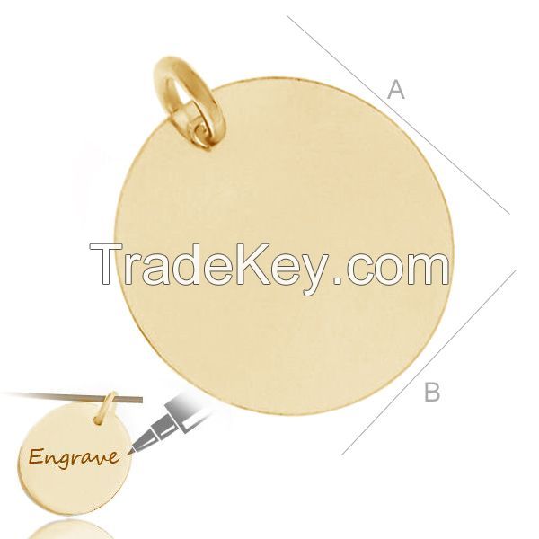 925 Sterling Silver Round Tag for Engraving, Charm, Pendant 22 mm (rhodium, gold or rose plating available)
