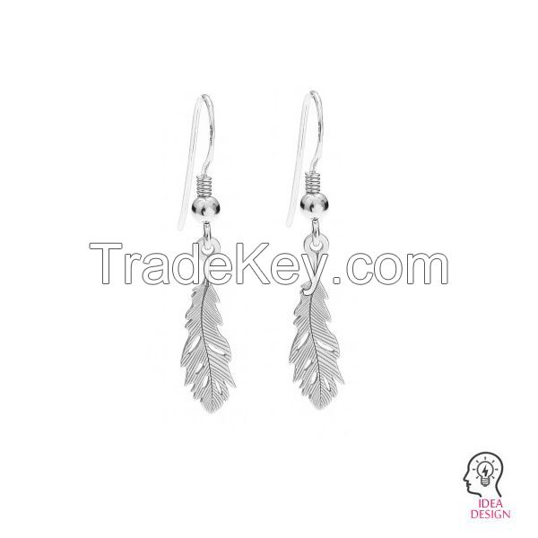 925 Sterling Silver Feather Charm, Pendant (rhodium, gold or rose plating available)