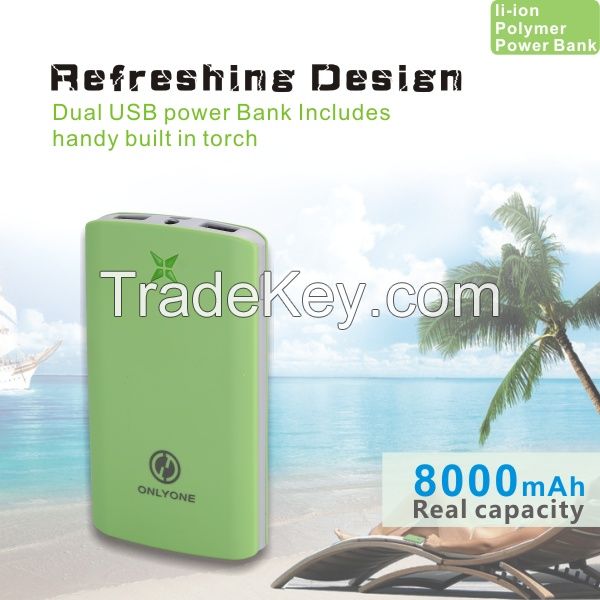 Dual USB Output Power Bank Charger 8000mah with Flashlight for Mobile Phone 