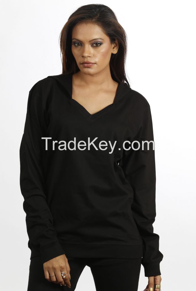 Womens Full Sleeves Sweat Shirt With Hood