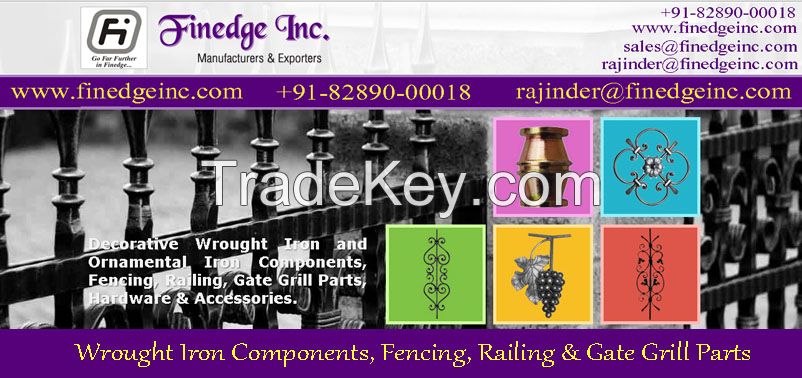 Decorative wrought iron and ornamental iron components, fencing, railing, gate grill parts, hardware & accessories manufacturers exporters in India uk, usa, dubai, germany, italy