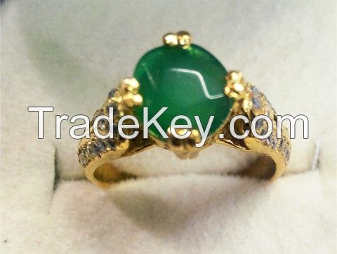 Round Emerald Crystal Stone Silver 925 Ring