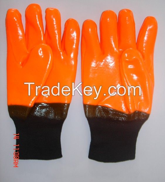 Fluorescent Orange  PVC fully coated work glove,foam insulated liner Smooth  finish,knit wrist