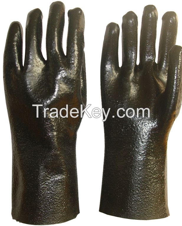 Black PVC fully coated work glove,Interlcok liner,smooth finish,Guantlet Gauntelt 27/30/35/40/45cm